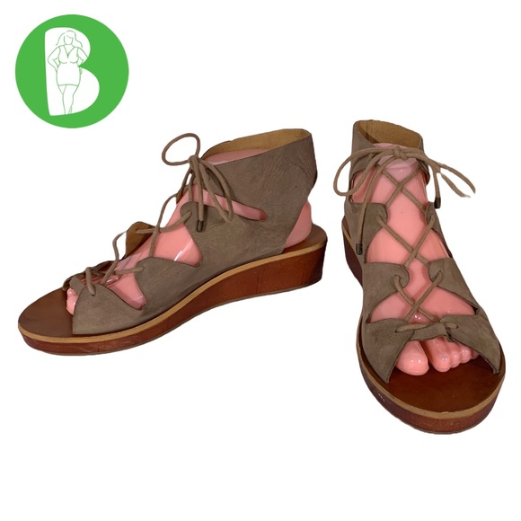 LUCKY BRAND BROWN SUEDE "HIPSTA" GLADIATOR WEDGE SANDALS (10M) - Picture 1 of 12